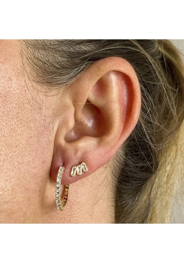 Kadın Monica Üç Baget Taşlı Küpe - Gold Gold