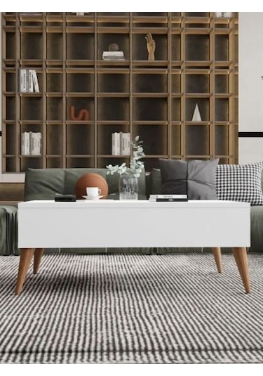 Orta Sehpa Masa Salon Sehpası Lüx Model 90x50x33 Beyaz