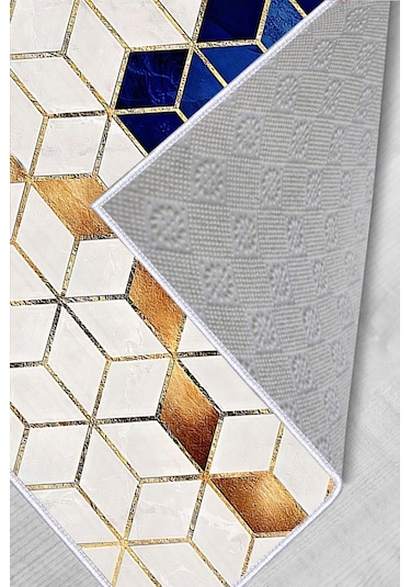 Rovigo Home Dijital Baskı Yıkanabilir Kaymaz Taban Salon Halısı Rvg0418 Mavi