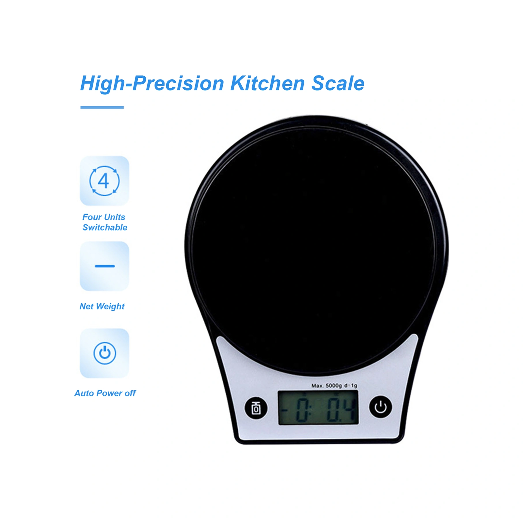 Kosona Mutfak Tahta Terazi 1g-5kg Hassas Ölçüm, G/ml/oz/lb Birimleri, Abs Malzeme, Siyah Pil Dahil Değil Siyah