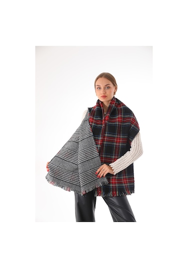Çift Taraflı Yumuşak Dokulu Siyah Iskoç Şal Atkı Siyah