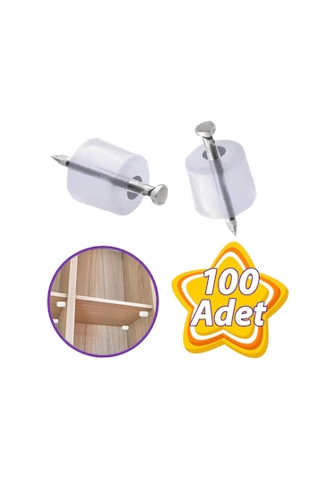 Çivili Raf Pimi Duvar Dolap Mobilya Pimi Sert Plastik Raf Tutucu Şeffaf 100 Adet Tekli 1 Paket