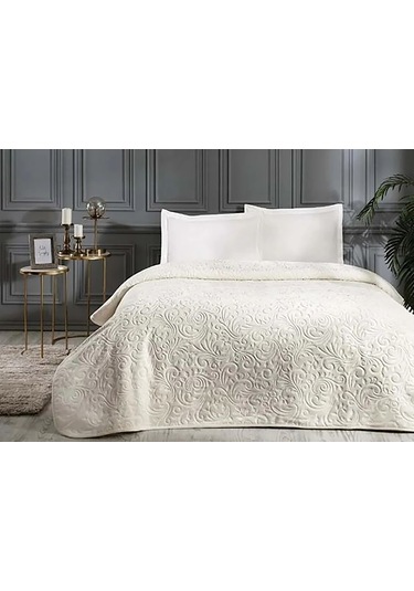 Emboss Çeyizlik Çift Kişilik Battaniye Krem