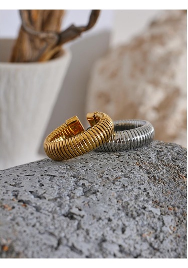 Altın Eetit Moda Paslanmaz Çelik Yuvarlak Elastik Açık Halka 2023 Minimalist 18k Pvd Kaplama Metal Klasik Doku Takı Anillo Bijoux Altın