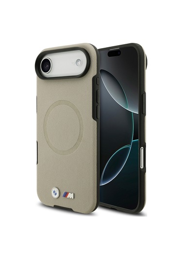 İphone 17 Air Uyumlu Kılıf Bmw Lisanslı M-safeli Metal Logolu Delikli M Dizayn Deri Kapak Gri Gri