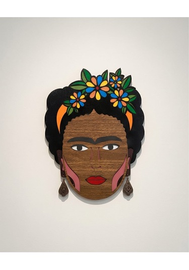 Frida Kahlo Mdf Ahşap Duvar Maskı - Çiçek Taçlı Dekoratif Duvar Sanatı 1