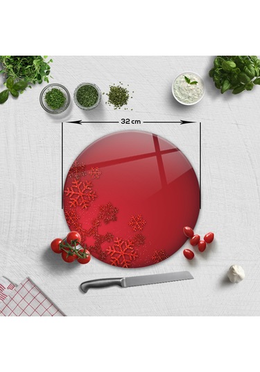 Decorita Cam Kesme Tahtası |Happy NewYearKırmızı|Çap32 cm