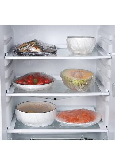 Youmex 300 Adet Yeniden Kullanılabilir Yenilebilir Pe Mutfak Yemek Muhafaza Örtüsü - Genişletilebilir 42cm Şeffaf