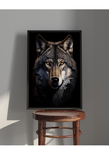 Tablo Ahşap Çerçeveli Tablo Çerçeveli Poster Kurt Portresi, Hayvan Temalı Tablo