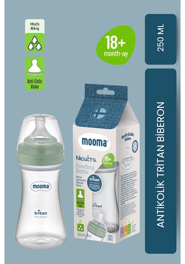 Mooma Neutra Antikolik Tritan Biberon 250 Ml 18 Ay Hızlı Akış - Çağla
