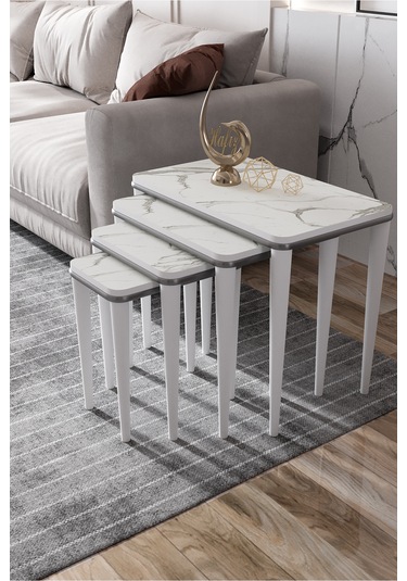 Hilal 4lü Ahşap Hi-gloss Gümüş Zigon Sehpa