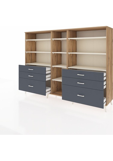 Hyperion Dolap 10 Raflı 6 Çekmeceli 220x44x163 Çam-aytaşı/antras Çam-aytaşı/antrasit