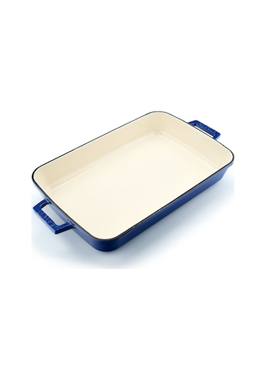 Lava Döküm Dikdörtgen Rosto Ve Fırın Tepsisi Ölçü 26x40cm. Döküm Demir Yekpare Çift Kulplu Edition Serisi - Mavi Mavi