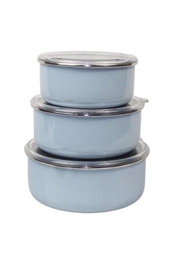 Mary 3'lü Emaye Saklama Kabı Gökyüzü Mavisi 14cm-16cm-18cm