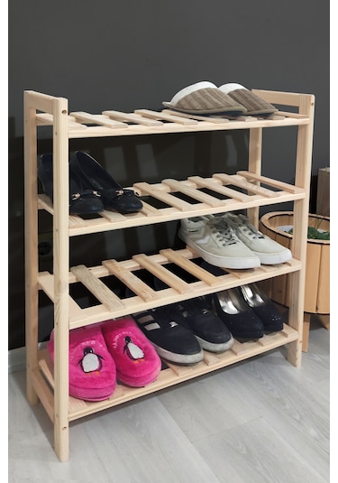 Dekoratif 4'lü Doğal Ahşap Ayakkabılık Ahşap