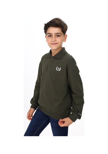 Toontoy Erkek Çocuk Polo Yaka Tnty Baskılı Sweatshirt Haki