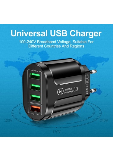 Vumpach 4 Portlu Usb Hızlı Şarj Cihazı Hızlı Şarj 3.0 48w Duvar Tipi Cep Telefonu Hızlı Şarj Uyumlu İphone Samsung Xiaomi Seyahat Adaptörü