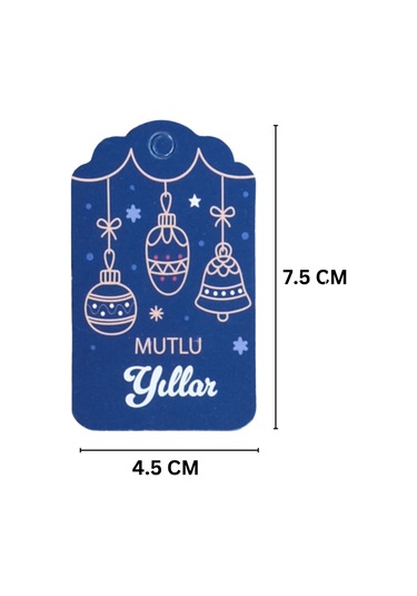 Yılbaşı Mutlu Yıllar Yazılı Hediye Etiketi, Delikli, Küre Desenli