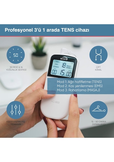 Acura Ac-933 Çift Kanallı, 50 Programlı Profesyonel Tens Cihazı