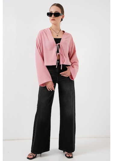 Bigdart Önü Bağlamalı Keten Kimono 960 - Pudra