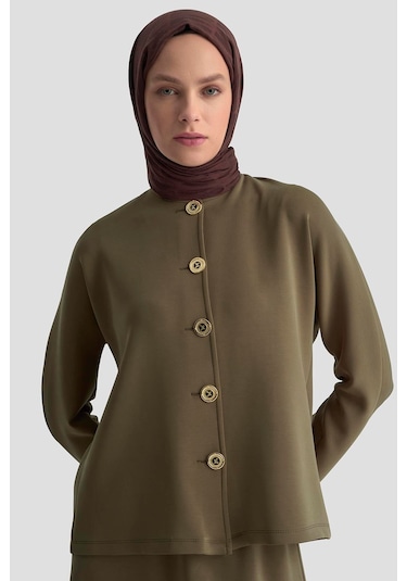 Armine Düğme Detaylı Örme Takım 25kd1805 Haki Haki