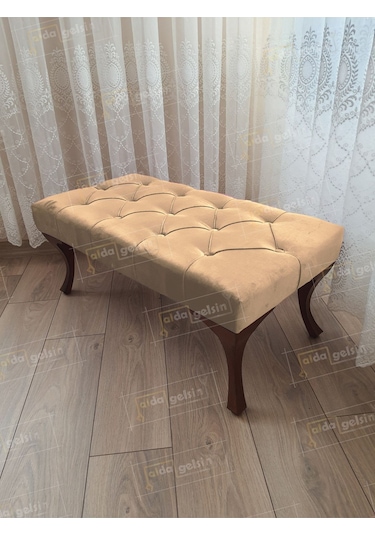 Kapitoneli Ayak Ucu Kapı Önü Antre Bench Puf Ceviz Ayak 110 45 Vizon