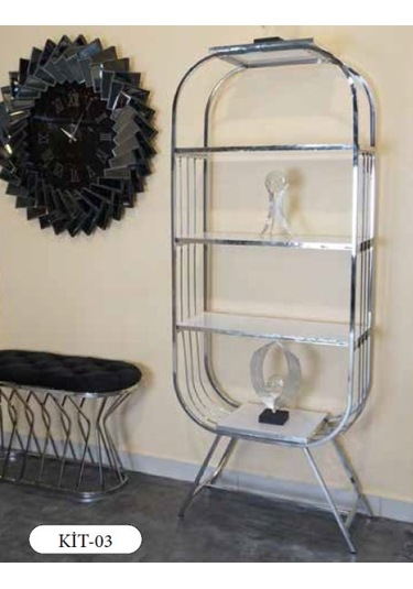 Mim Gümüş Eyfel 4 Raflı Elips Kitaplık Gümüş