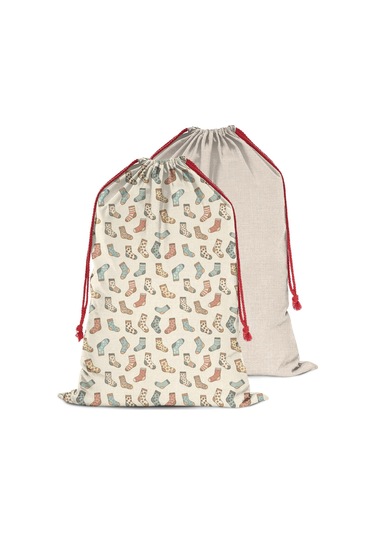 Büyük Noel Baba Hediye Çantası, Pamuklu Kordonlu, Yeniden Kullanılabilir Noel Çorap Klasik