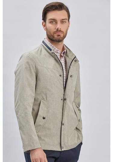 Koyu Bej Dik Yaka Yarım Astar Comfort Fit Rahat Kesim Casual Mont 1007240150-Koyu Bej