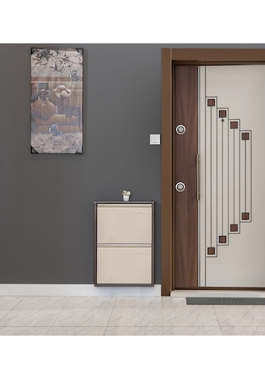 Kaser Metal 2 Li Metal Ayakkabılık Kahve Krem Kahverengi