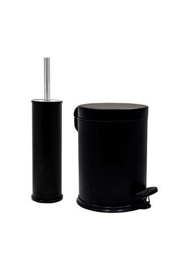 Banyo Seti 2'li Siyah Renk 3l Çöp Kovası + Klozet Fırçası Kolay Temizlik Siyah