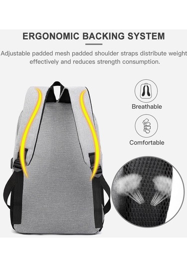 Reedark Erkek Kadın Laptop Sırt Çantası Siyah 3 Adet Çok Kapılı Çantası Siyah