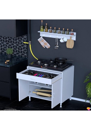 Modilayn Qplas Xxxl Set Ocak Altı Dolap 80x88x48 Cm. Çekmeceli, Kapaklı, Raflı Ve Baharat Raflı. Beyaz