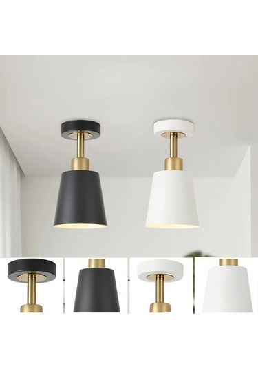 Fastbuy Modern Minimalist Siyah Ve Altın Detaylı Yarı Flush Mount Tavan Armatürü Karartılabilir 2 Adet Siyah Siyah
