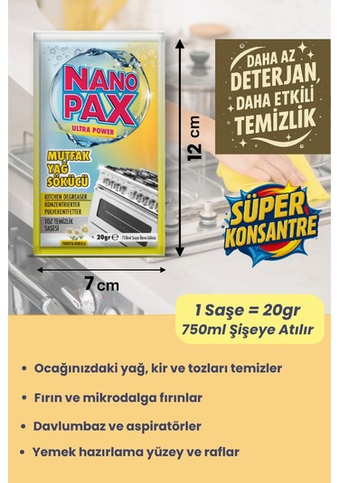 NanoPax Mutfak Yağ Sökücü Toz Temizlik Saşesi 6 x 20 G