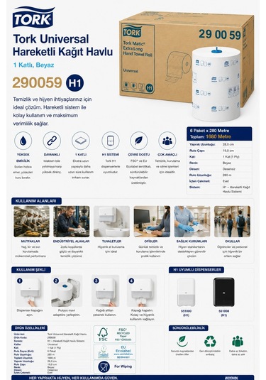 Tork 290059 Universal Hareketli Kağıt Havlu 6 Paket X 280 M