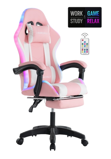Fashcolle Pink Star Işıklı - Masaj Özellikli Oyuncu Koltuğu Pembe-beyaz