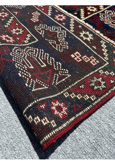 El Dokuma Döşemealtı Halısı 118x190 Kırmızı Lacivert Yün Halı Kırmızı