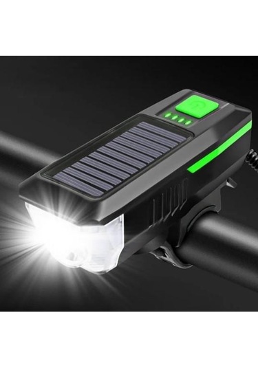 Forte Gt Solar Enerjili Usb Şarjlı Led Far Kornalı Ve Su Geçirmez Bisiklet Feneri Yeşil