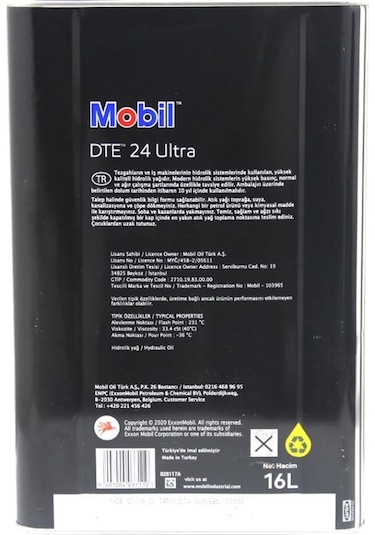 Mobil Dte 24 Ultra Iso Vg 32 Üstün Performanslı Hidrolik Yağı 16 L