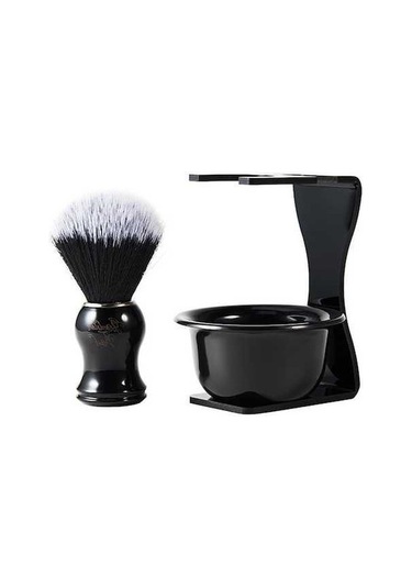 Bosphorusboutique02 3'ü 1 Arada Tıraş Seti - Saf Porsuk Kılı Fırçası, Sabun Kabı Ve Fırça Tutucu Siyah, Kullanışlı Ve Pratik Siyah