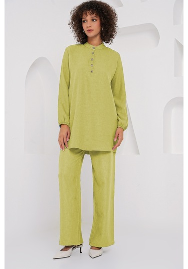 Bigdart 6678 Keten Tunik Pantolon İkili Takım - G.Yeşil