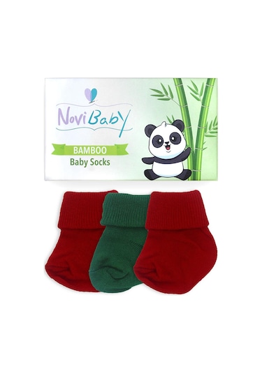 Novibaby 3'lü Bambu Yenidoğan Bebek Çorabı I Christmas I 0-6 ay "Karışık Renkli"