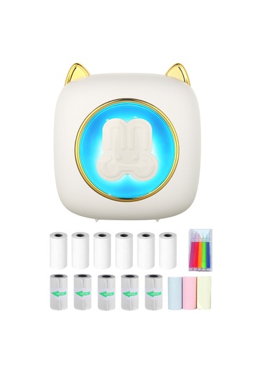 Yunboo C23 Beyaz Bluetooth Isı Etiket Yazıcı - 203dpi, 1200mah Batarya, 6 Isı Kağıdı + 5 Yapışkan + 3 Renkli Kağıt + 5 Renkli Kalem İçerir