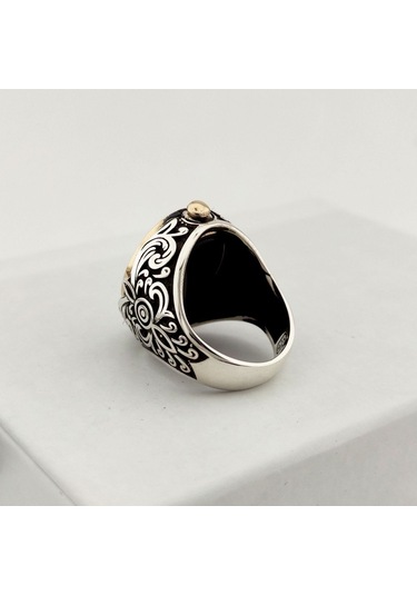 925 Ayar Gümüş Mineli Çift Taraflı Mührü Süleyman Erkek Yüzük Silver