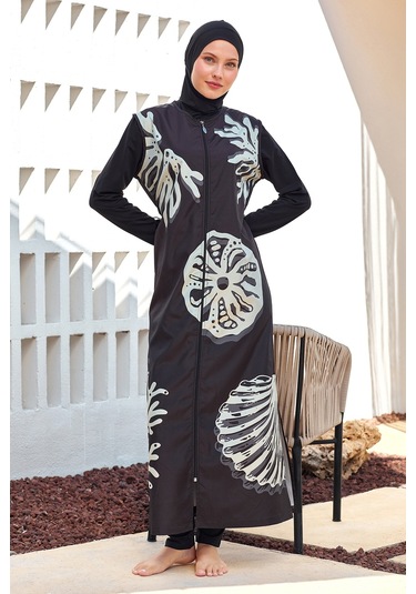 Uzun Tam Boy Tam Kapalı Tesettür Mayo Here 1308 Siyah Siyah01 Siyah