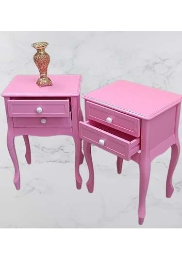 Komodin 2adet 90358 Klasik Kayın Aslan Ayak Parlak Pembe Lake Çift Çekmece Elyapım