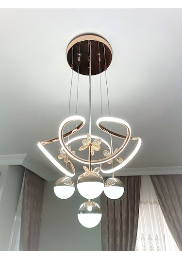 Livora Lighting Alice Modern Sarkıt Kelebekli Kademeli Ledli Avize Altın - Gold