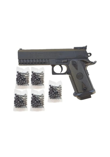 Tetikçi Boncuk Atan Oyuncak Tabanca + 15 Paket Boncuk - Boncuklu Tabanca Oyuncak Silah Siyah