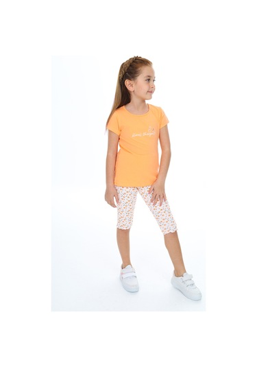 Toontoy Kız Çocuk Nakışlı Kaprili Takım Turuncu
